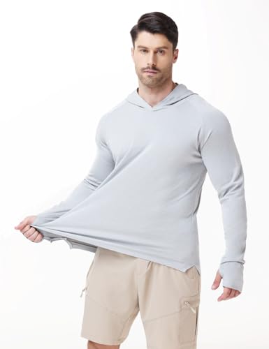 Image of Mens Long Sleeve Athletic Hoodie Sun Protection Gym Workout Shirt for Hiking Running Fishing