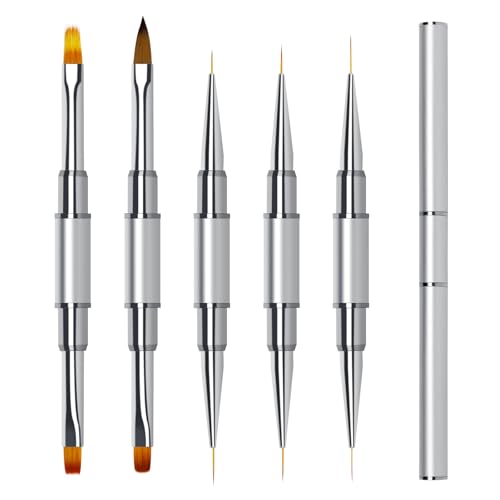 Lokaloka 10 Cabezas Pinceles para Uñas de Gel Nail Art con Tapa, Pincel Doble Punta Ombre Fino Decoracion Acrilicas Semipermanente Profesional Construcción Manicura Francesa Set