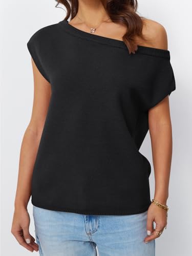 LILLUSORY Womens Summer Fashion Off The Shoulder Sweaters Vacation Trendy Going Out Tops Lightweight Knit Pullover 20252