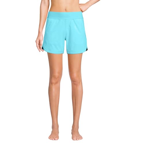 Lands' End Women's 5" Quick Dry Elastic Waist Board Shorts Swim Cover-up Shorts with Panty 16 River Mist