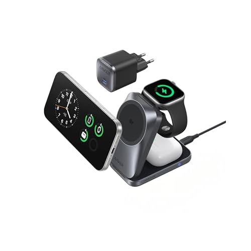 Anker Prime 3-in-1 Ladestation, AirCool kabelloses Ladegerät, 25W Qi2.2-Zertifiziert, kompakt & faltbar, MagSafe-kompatibel für iPhone 17, Apple Watch & AirPods (ohne Akku, Netzteil erforder