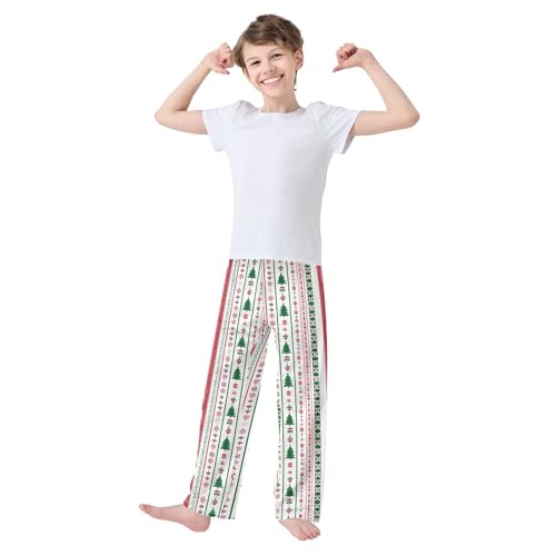 Boys' Pants Christmas Red Green Tree Stripe Long Bottoms Jogger Pants Elastic Waist Trousers with Pockets S-XL2