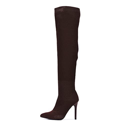Cape Robbin Geina Over The Knee Boots With Stiletto Heels, Pointed Toe Sock Boots For Women - Brown Size 9 #TOP10