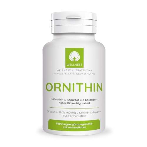 Wellnest L-Ornithin-L-Aspartat Kapseln (100% pflanzliche Qualität) 400 mg pro Kapsel ✓ 120 Kapseln ✓ bei Durchschlafproblemen ✓ Vegan Glutenfrei Laktosefrei