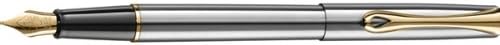 Diplomat Traveller Stainless Steel Gold Fountain Pen Fine Nib