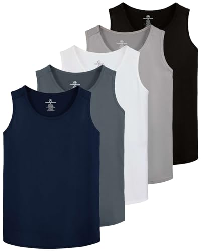 Real Essentials 5 Pack: Men's Dry-Fit Muscle Tank Top Sleeveless Shirts Workout Tees Athletic Gym (Big & Tall Available)