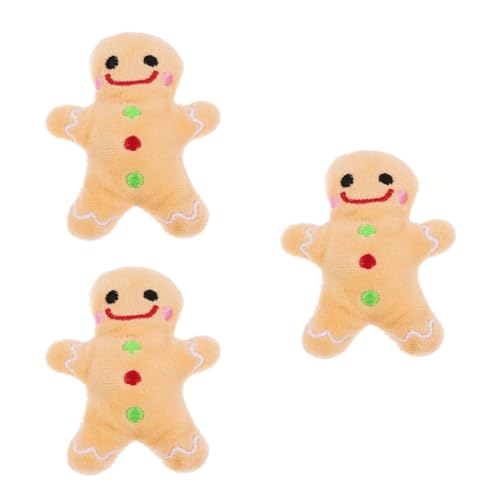 POPETPOP 3pcs Christmas Dog Plush Toy Chew-Resistant Gingerbread Man for Teeth Play and Healthy Chewing Holiday for Pets