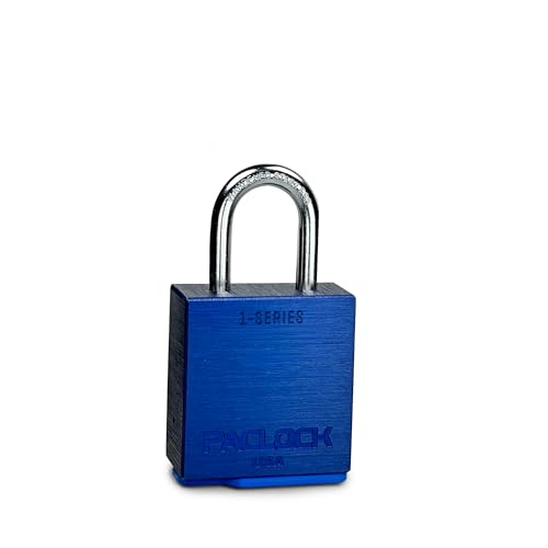 Image of PACLOCK's 1-Series Padlock, UCS, 1 /4 inch Diameter Hard. Stainless Steel Shackle, 1-3 /16 inch Tall, High Performance 6-Pin Cylinder, Keyed Differently w / 2 Keys, Blue
