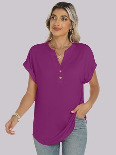 Image of ANRABESS Womens Short Sleeve Henley Tops V Neck Dressy Casual Blouses Summer Trendy Tee Shirts 2026 Vacation Fashion Clothes