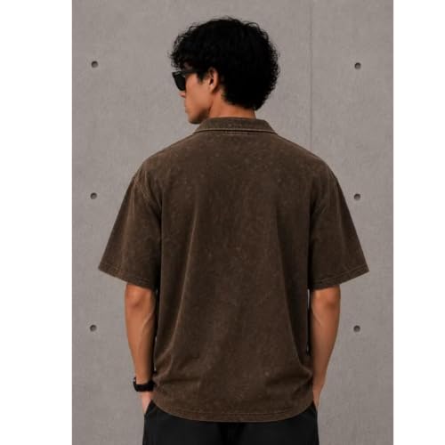 Image of Men's Brown French Terry Cotton Oversized Polo T-Shirt | Half Sleeve Zip Neck Collar T-Shirt | Premium Soft & Breathable Casual Wear