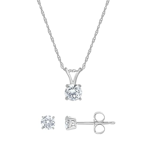 Beyond Brilliance 1/2 Carat Round Cut Natural Diamond Solitaire Stud Earrings Pendant 3pc Set (I-J, I2-I3) in 14K White Gold Fine Jewelry for Women, Gift Box Included
