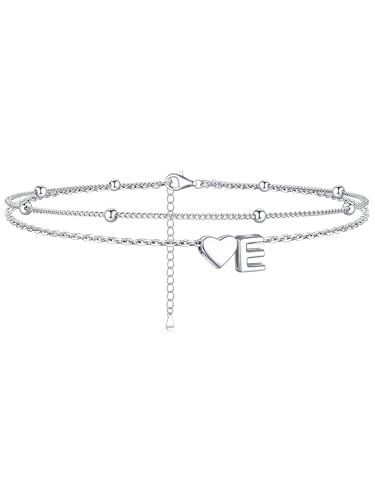 Image of ChicSilver Sterling Silver Anklets for Women Hypoallergenic Womens Ankle Bracelets for Women Layered Heart Anklet With Initials Womens Anklets Jewelry for Mom Wife
