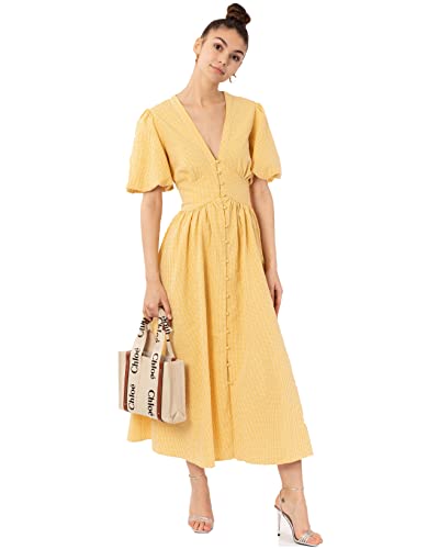 Robe midi en coton mélangé à carreaux jaune CY
