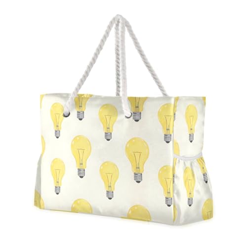 susiyo Light Bulbs Pattern Beach Bags for Women Large Travel Tote Bag Waterproof Sandproof Lightweight Swim Pool Bag for Family Outdoor