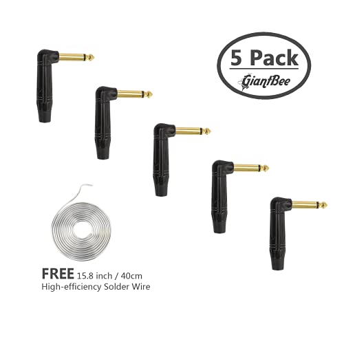 1/4" Audio Plugs 6.35Mm Plug Ts Male 1/4 Inch Solder Type Mono Plug, Heavy Duty Connector For Dj Mixer, Speaker Cables, Guitar Cables, Phono, Patch Cable,Microphone Cables, 5 Pack ( Right Angle Plug) #TOP1
