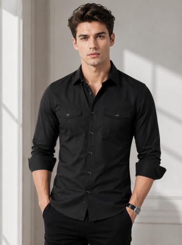 Image of Men's Double Flap Pocket | Regular Fit | Solid Spread Collar | Versatile Everyday Office Wear Comfortable |Stylish Design | Shirt