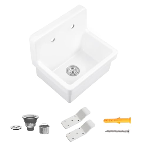 KARAMAG 21" Wall Mount Utility Sink, White Ceramic