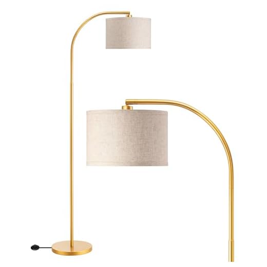 EDISHINE Lampadaire Doré Salon, Lampe à Arc Abat-Jour en Lin Beige, Ampoule fournie, 161 cm- Réglable pour Chambre, Chambre d'Enfant, Douille E27, Doré