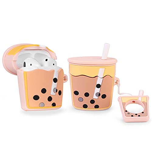 Mulafnxal Compatible with Airpods 1&2 Case,Cute Funny Cartoon Character Silicone Airpod Cover,Kawaii Fun Cool Design Skin,Fashion Chic Designer Cases for Girls Kids Teens Boys Air pods (Milk Tea Cup)
