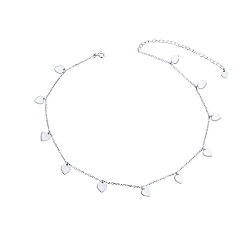 Sterling Silver Jewelry Forever Love Heart Choker Necklace Pendant Disc Chain Statement Necklace For Women Girls