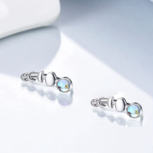 925 Sterling Silver Moon Phase Ear Crawler Cuff Earrings Ear Climber Hypoallergenic Moonstone Earrings3