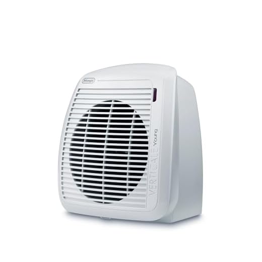 De'Longhi HVY1020 Termoventilatore verticale Young, Silenzioso e leggero, Protezione antigoccia, Maniglia, Dispositivo di sicurezza, Luce, Protezione antigelo, Piccole dimensioni, 2000watt, Bianco