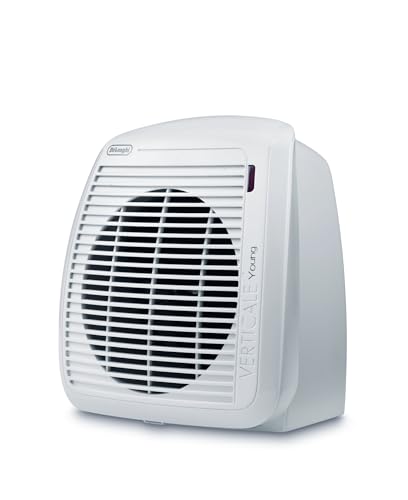 De'Longhi HVY1020 Termoventilatore verticale Young, Silenzioso e leggero, Protezione antigoccia, Maniglia, Dispositivo di sicurezza, Luce, Protezione antigelo, Piccole dimensioni, 2000watt, Bianco