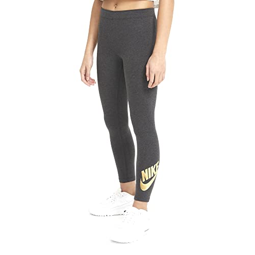 Nike Girls' NSW Favorites Shine Pr Tights, Black Heather/Metallic Gold, S