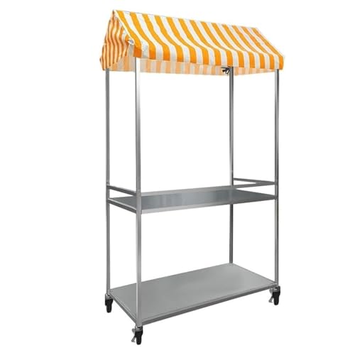 LUUYYI Outdoor Vendor Cart Foldable Vending Stand Kiosk Display Trolley with Canopy, 2-Tier Storage Market Stalls for Selling Snacks and Sweets(Yellow-50x100cm