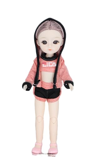 Image of Tickles Movable Joints Cute Beautiful Eyes Fashionable Dress Doll for Kids Girls (Color: Orange & Black Size: 30 cm)