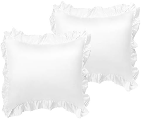 PiccoCasa Ruffle Pillow Cases | Soft Satin Pillowcases | Breathable Ruffled Pillow Shams | Bed Pillow Covers with Envelope Closure | Euro | White | 26" x 26" | Set of 2