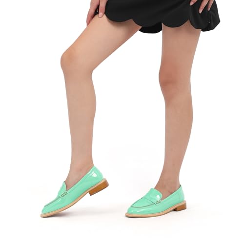 Image of JUSTDANNI Loafers for Women Slip On Shoes with Round Toe 1.2-Inch Low Chunky Block Heel Patent Comfortable Casual Dress Pump Shoes for Wedding Party Work Shopping Dating