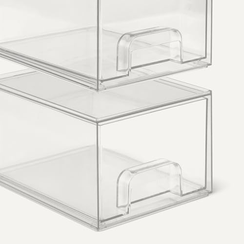 Image of Amazon Basics Stackable Plastic Storage Makeup Organizer Drawers, Clear, 7.5 inch x 6 inch x 4.5 inch, 4-Pack