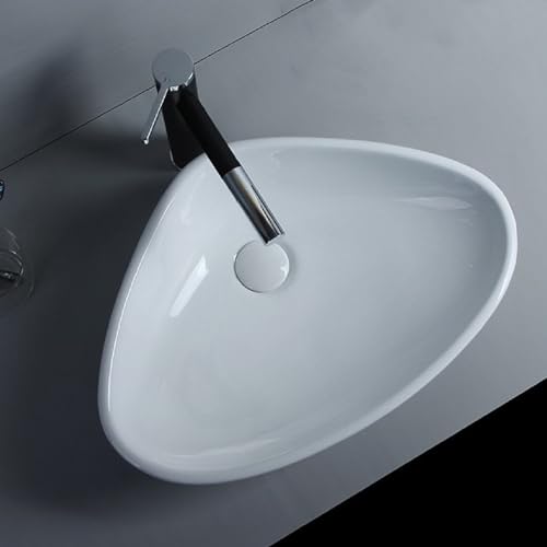 Bathroom Vessel Sink, Ceramic Triangle Countertop Basin, Above Counter Corner Washbasin Modern Console Sinks for Small Apartment Hotel Home Balcony Powder Rooms(White A,59x39x14cm)
