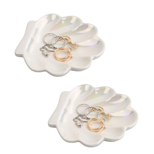 2Pcs Piatto di Gioielli in Ceramica, Vassoio Portagioie per Anello Porta Piatti Chiavi, Shell Jewelry Plate Ring Display Stand Trinket Storage Tray per Anelli, Collane, Bracciali, Bigiotteria