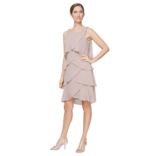 Image of S.L. Fashions Womens Tiered Cocktail Party Dress, Wedding Guest Gown (Petite and Regular Sizes)
