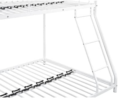 Miniatura 6 de Litera de metal, cama individual sobre matrimonial con escalera extraíble y soporte de listones de acero, marco de cama que ahorra espacio para