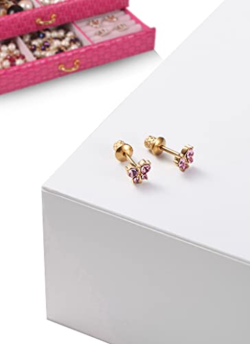 Earrings For Girls, 18k Gold Plated Butterfly Hypoallergenic Earrings for Girls, Stud Screw On Safety Backs, Stainless Steel Ultra Sensitive Ears Post For Kids, Toddlers, Little Girls, Teens - Image 4