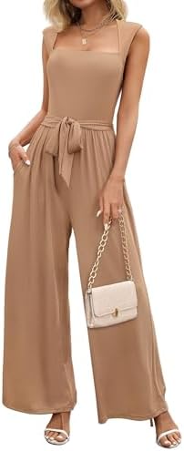Women's Jumpsuits Dressy Casual Sleeveless Belted Long Wide Leg Pants Elegant One Piece Jumpsuit Summer