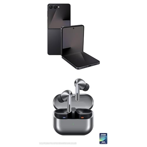 Image of Samsung Galaxy Z Flip7 256GB Unlocked AI Smartphone, Jet Black w / Galaxy Buds 3 Pro AI True Wireless Bluetooth Earbuds, Silver