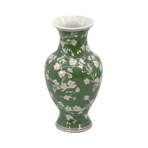 Galt International Floral Chinoiserie Ceramic Vase 14" - Green Sakura