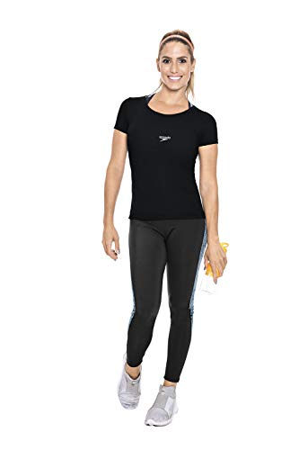 Speedo Jacquard, Camiseta de Manga Curta Mulher, Preto, P