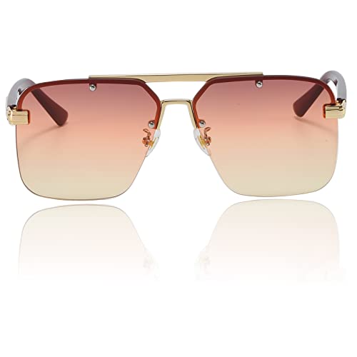 Trendy Aviator Sunglasses Mens Womens Large Square Metal Rimless Frame Shades Lentes De Sol Para Mujer2