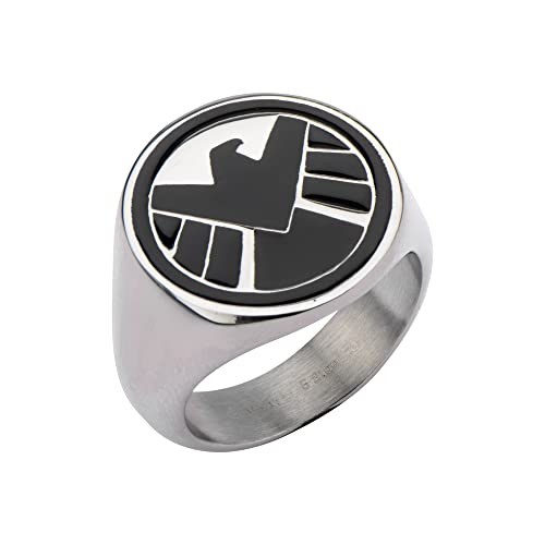 Marvel Comics SHIELD STL BLK LOGO RNG SZ 10