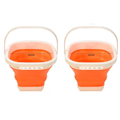 2 Pack Folding Paint Water Bucket with Pen Holder Portable Mini Buckets Painting Brush Bucket for Child,Beach Painting,High Capacity Fishing Bucket (Orange)