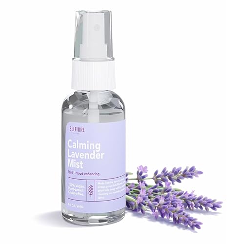 Belfiore Herbal 100% Natural Lavender Mist Spray Organic Face Body Hair Hydrating Mister Calming for Better Sleep Vegan non-GMO 2 ounce
