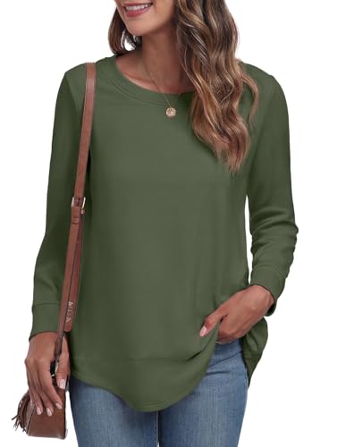 GRECERELLE Sweatshirts for Women UK Crew Neck Long Sleeve Tops Women Casual Tunic Tops Shirts (Army Green, XL)