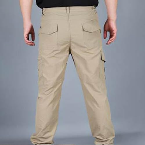 Khaki Cargo Pants for Men Baggy Lightweight Breathable Stretch Casual Trousers Elastic Waist Outdoor Hiking Work Pant3