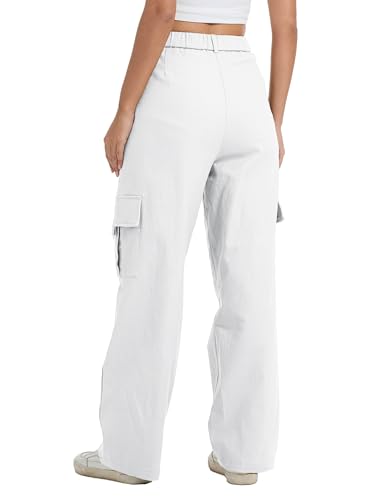 Image of Cargo Pants for Women High Waist Wide Leg Stretchy Pull On Baggy Casual Pants with Pockets