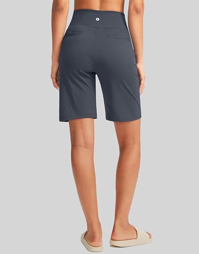 Image of SANTINY Women's 9 inch High Waisted Bermuda Shorts with 4 Pockets Knee Length Long Shorts for Women Workout Athletic Casual